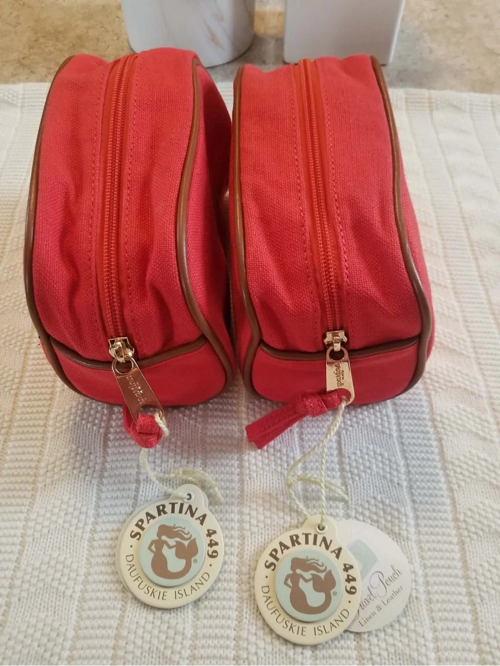 2 Spartina 449 Coral Orange Travel Pouch with Gold Hardware